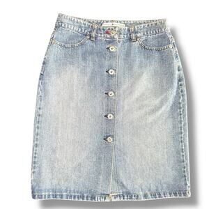 Tommy Hilfiger Skirt Sz 2 Vintage Y2K Button Front Denim Modest‎ Minimalist Work